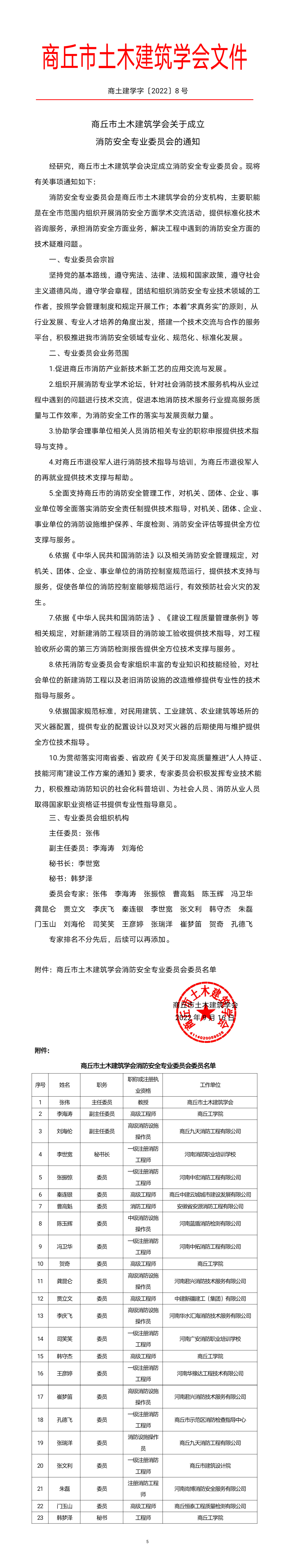 商丘市土木建筑学会关于成立 消防安全专业委员会的通知(图1)